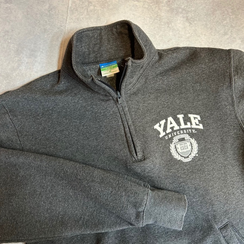 Champion Yale University Eco Fleece Quarter Zip Pullover Charcoal Grey Medium